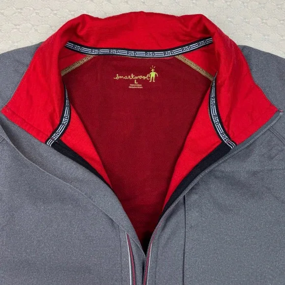 Smartwool PhD Merino Wool Blend Full Zip Jacket Mens Large Gray Red Performance - Picture 3 of 16